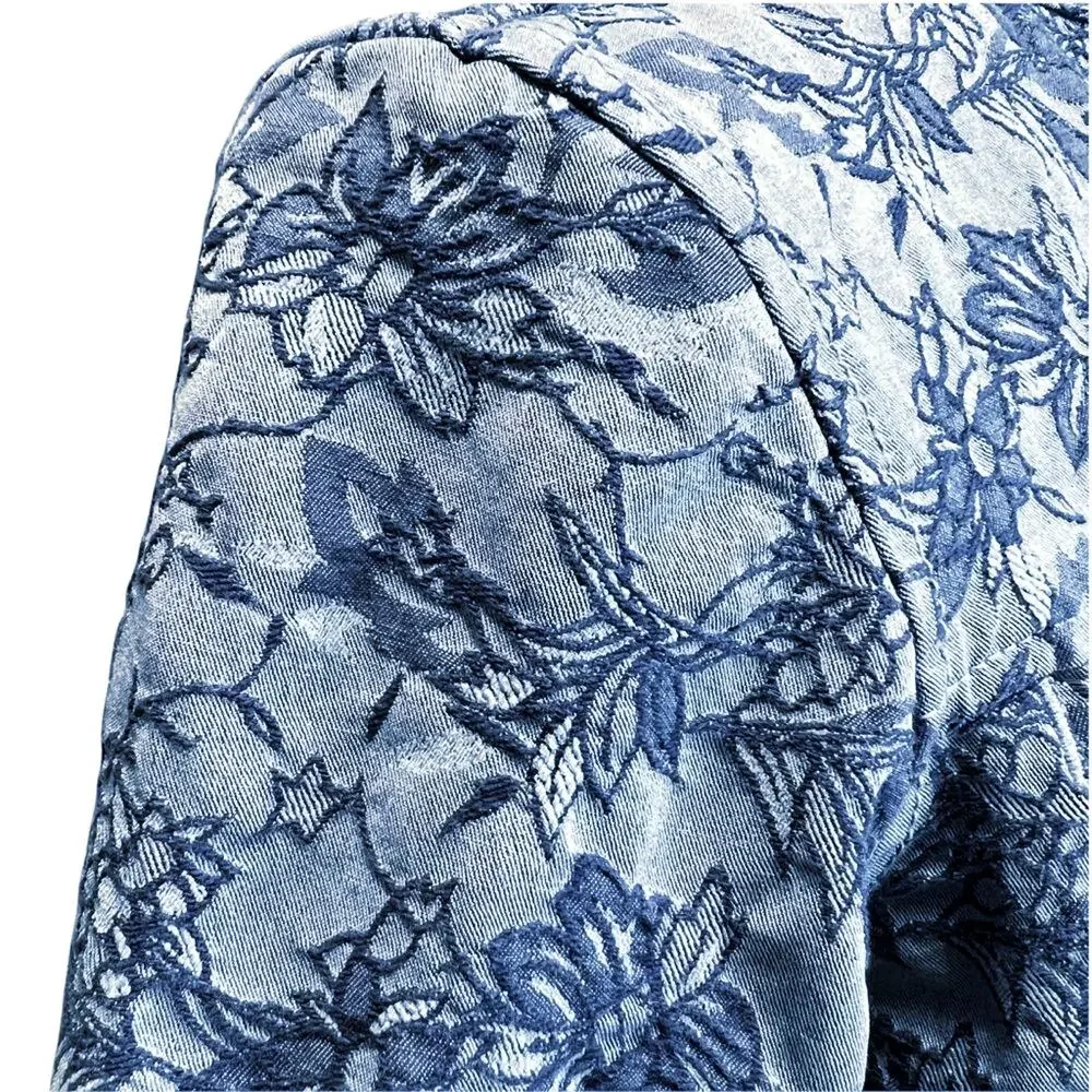 Kim Rogers Blue Floral Quilted Jacquard Button-Front Jacket Sz PM Cotton Blend - Picture 9 of 14